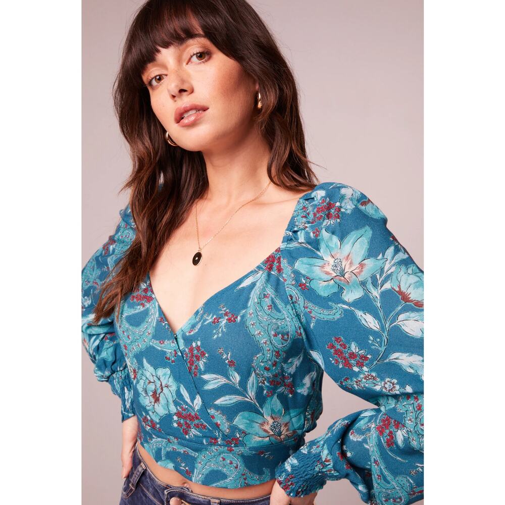 Band of The Free Sybille Teal Floral‎ Crossover Crop Top NWT